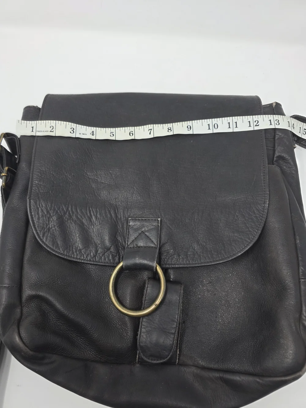 Black Genuine Leather Messenger Bag Crossbody Hair-On-Hide Interior Flap